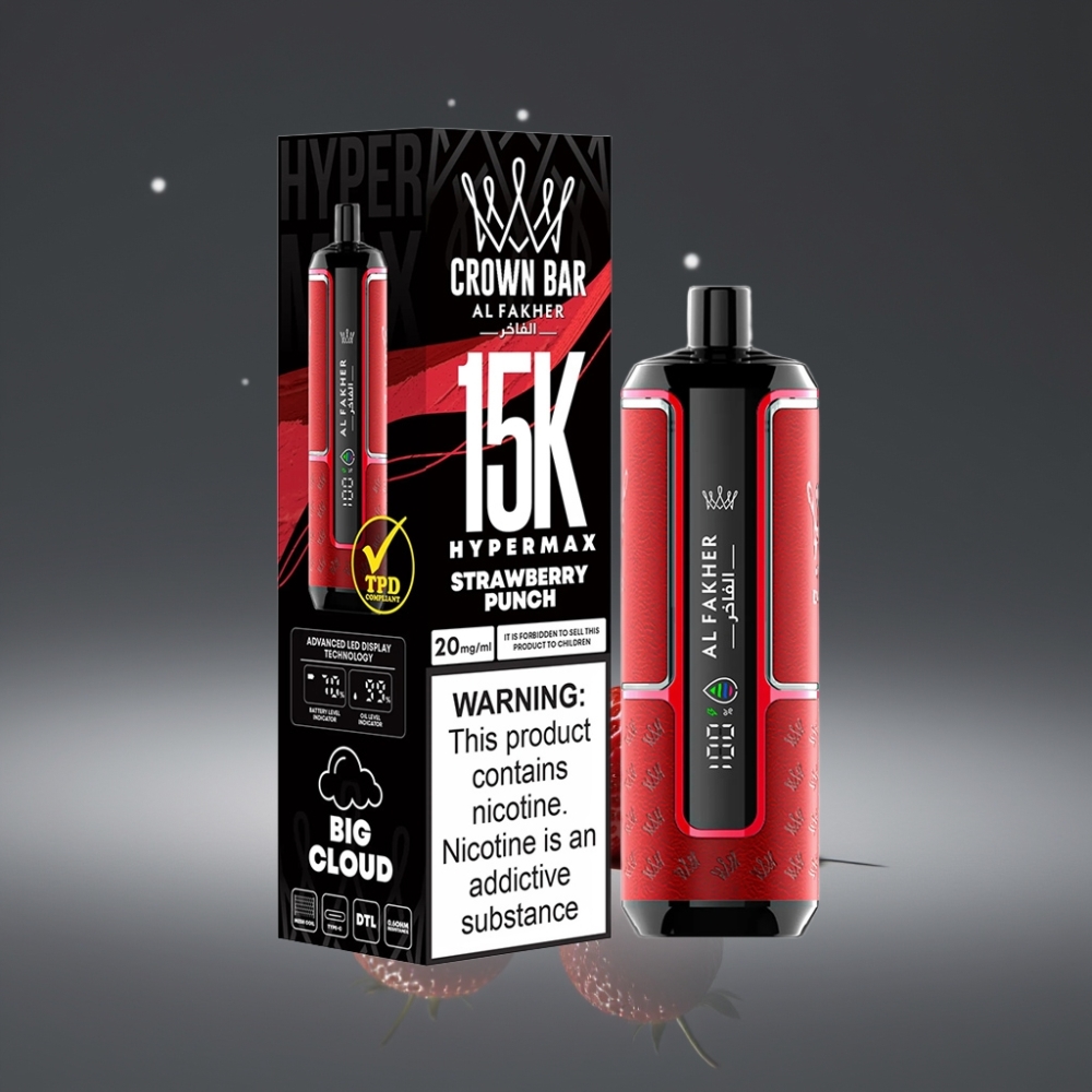 Al Fakher Crown Bar 15K Hypermax Wegwerp Vape Kit – 22ml, Type-C, DTL, Aardbei Punch