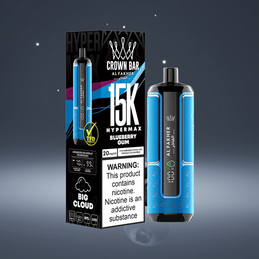 Al Fakher Crown Bar 15K Hypermax Wegwerp Vape Kit - 22ml, Type-C, DTL, Blueberry Gum