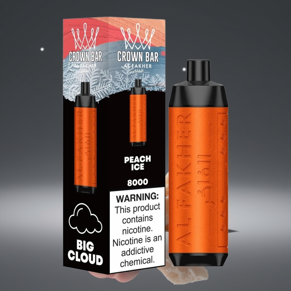 Al Fakher Crown Bar 8000 Crystal Wegwerp Vape – Peach Ice, 18ml, 5mg, USB-C