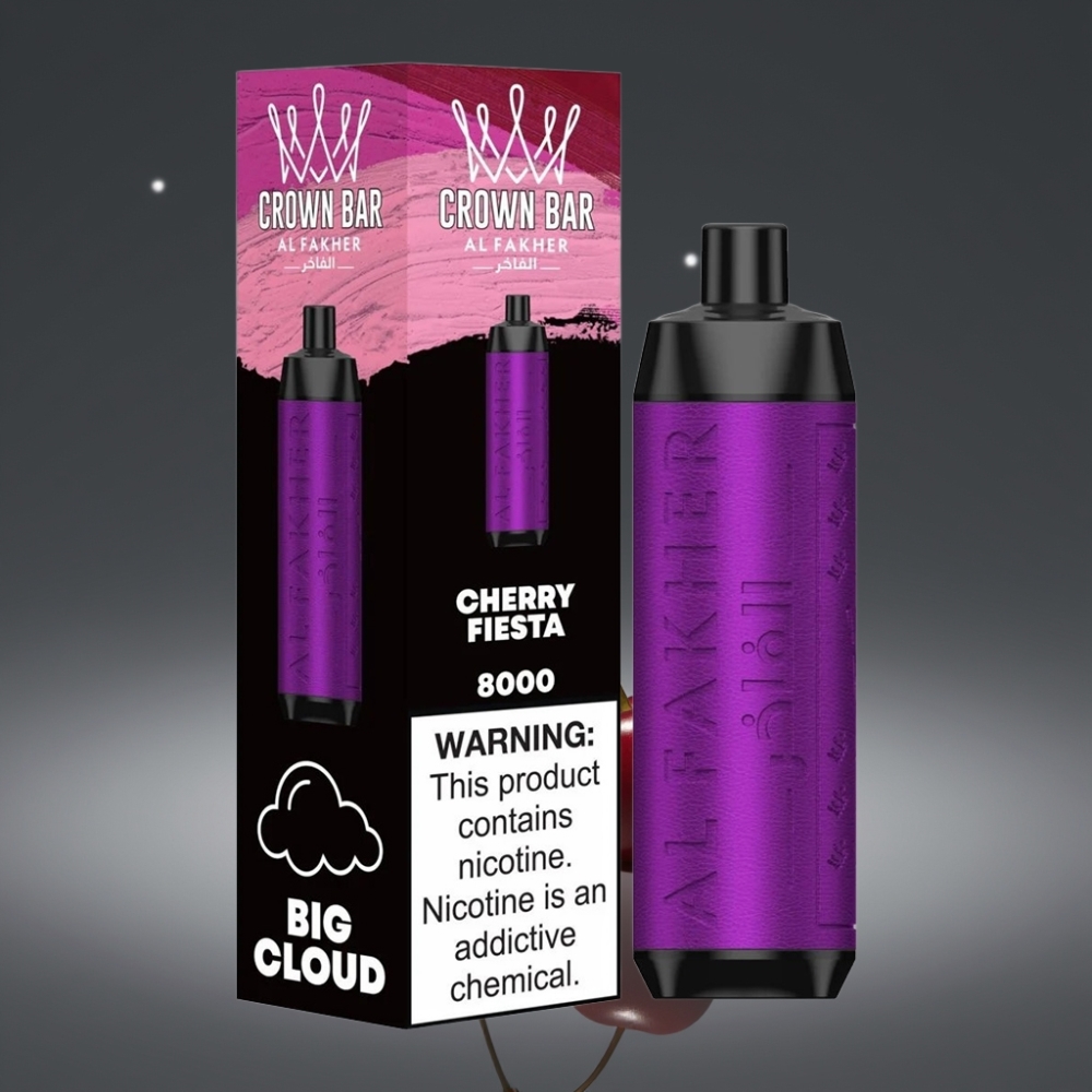 Al Fakher Crown Bar 8000 Crystal Wegwerp Vape met Cherry Fiesta, 18ml, 5mg