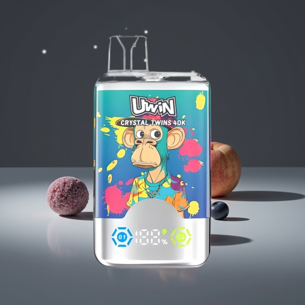 UWIN Crystal Twins 40000 Puffs Dual Smaak 32ml Mesh Coil Type-C Blueberry On Ice Summer Peach Ice